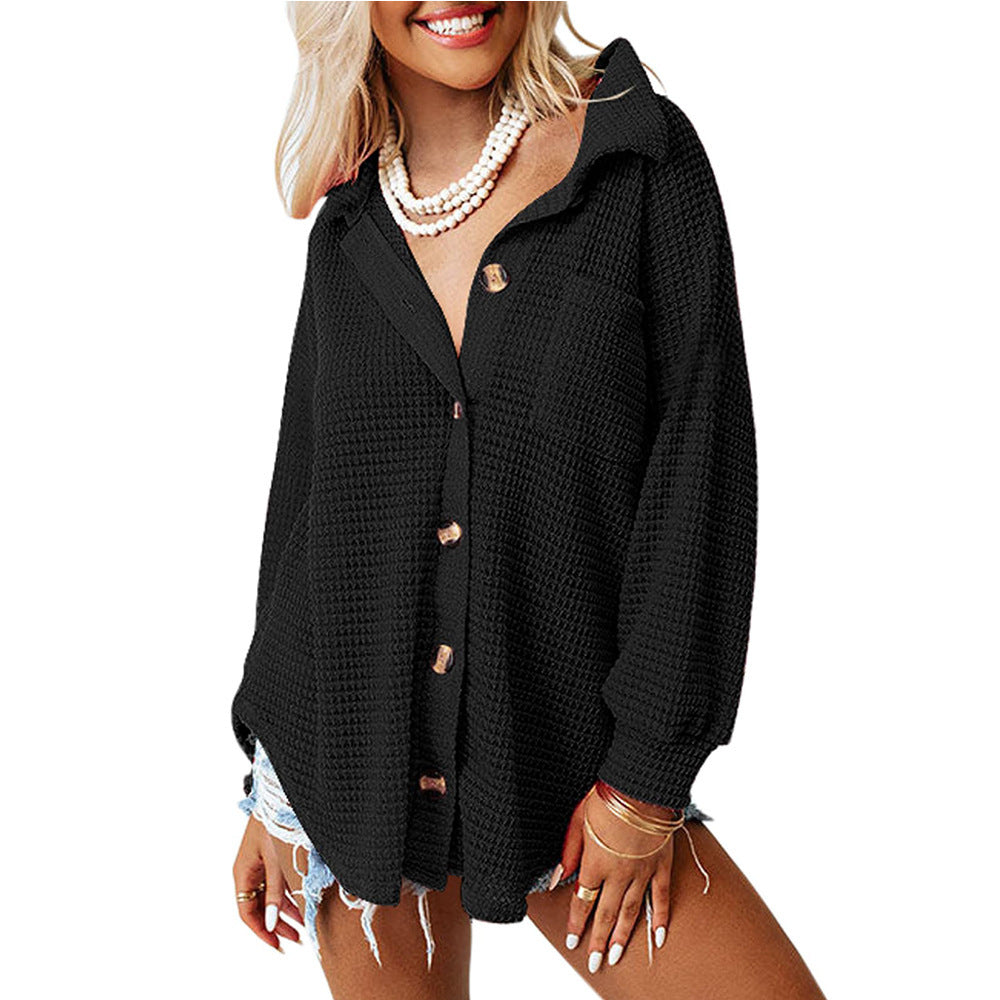 Women's Loose Waffle Leisure Commute Shirt Blouse