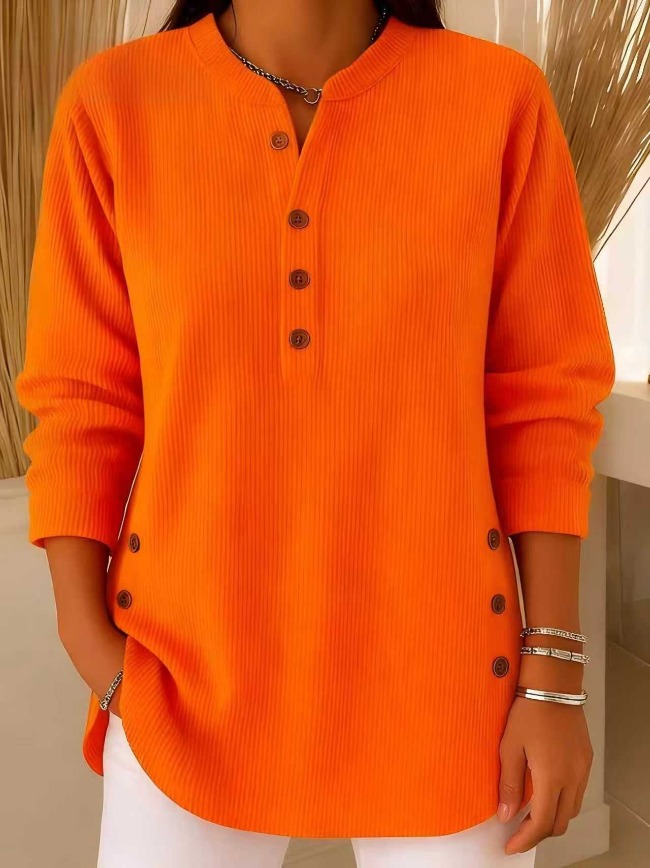 Women's Corduroy Solid Color Loose Casual Button Blouses