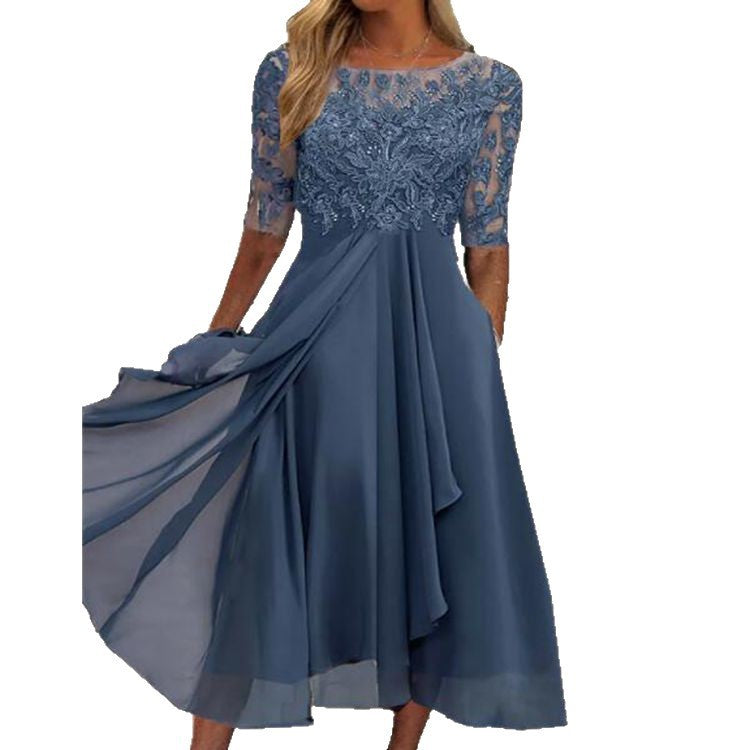 Women's Chiffon Stitching Lace Long Bridesmaid Clothing