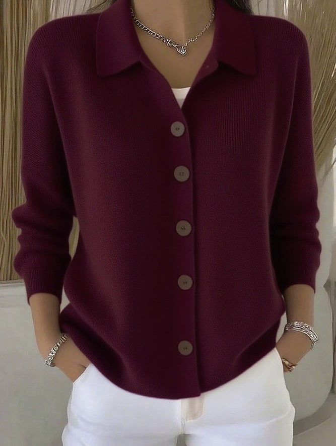 Women's Knitted Lapel Solid Color Casual Fashion Women's Sweater