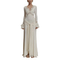 Women's Long Sleeve Lace Patchwork Flared Sleeves Ribbon Dress
