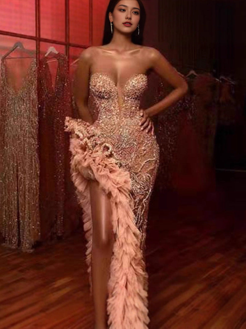 Women's Spring Sexy Sequined Tube With Tassel Clothing