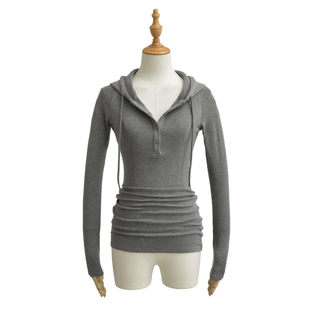 Women's Hoodie With Drawstrings Bottoming Long Waist Pleated High Women's T-shirt