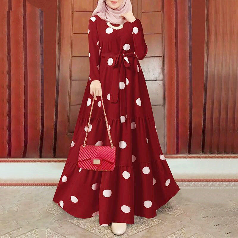 Women's Loose Pullover Sundress Retro Dotted Prints Dress