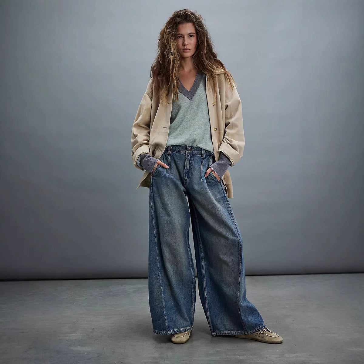 Women's American Wide Leg Tide Washed Worn Women's Jeans