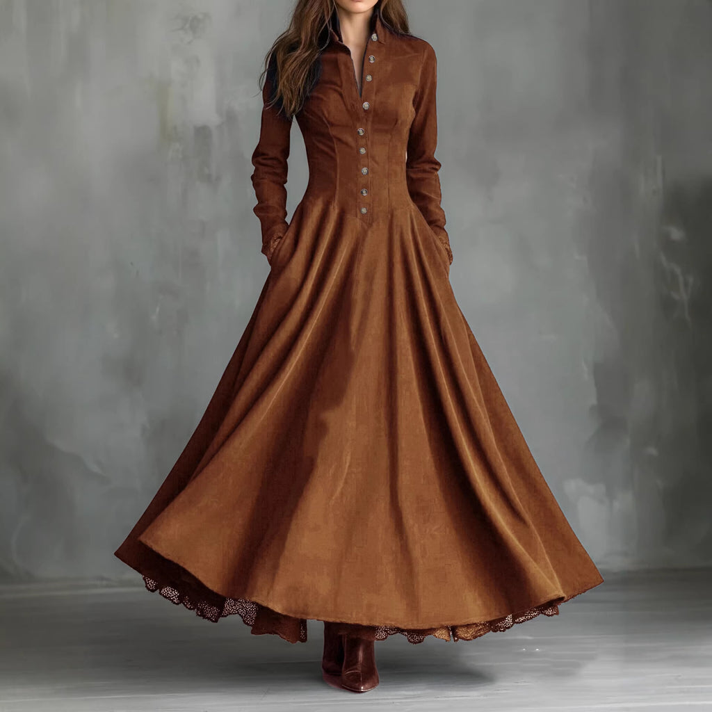 Style Retro Elegant Suede Lace Stitching Dress