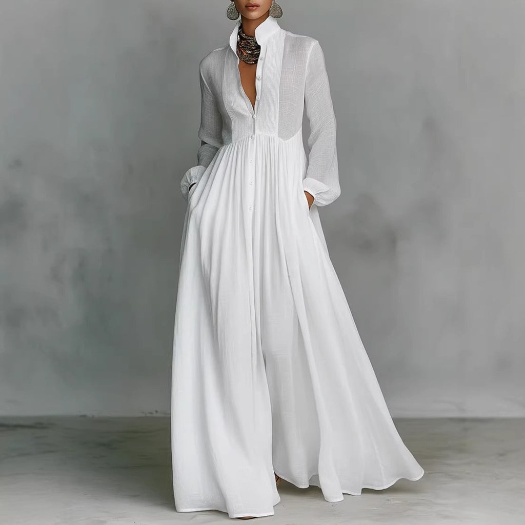 Slimming Long Sleeve Pleated Vacation French Dress