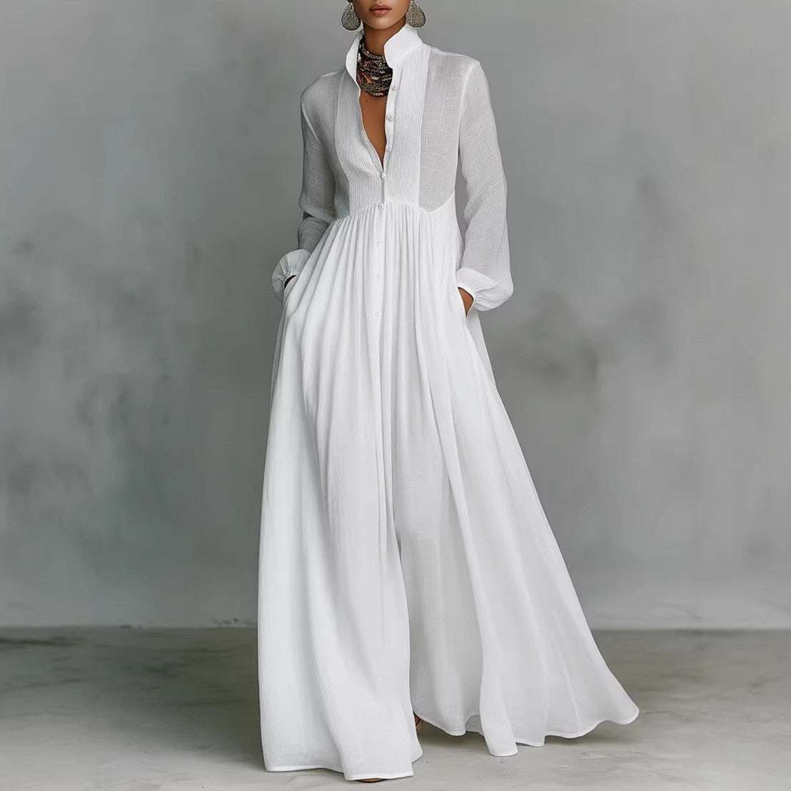 Slimming Long Sleeve Pleated Vacation French Dress