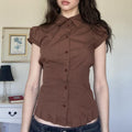 Women's Sweet Spicy Niche Style Lapel Puff Sleeve Shirt Design Sense Cardigans