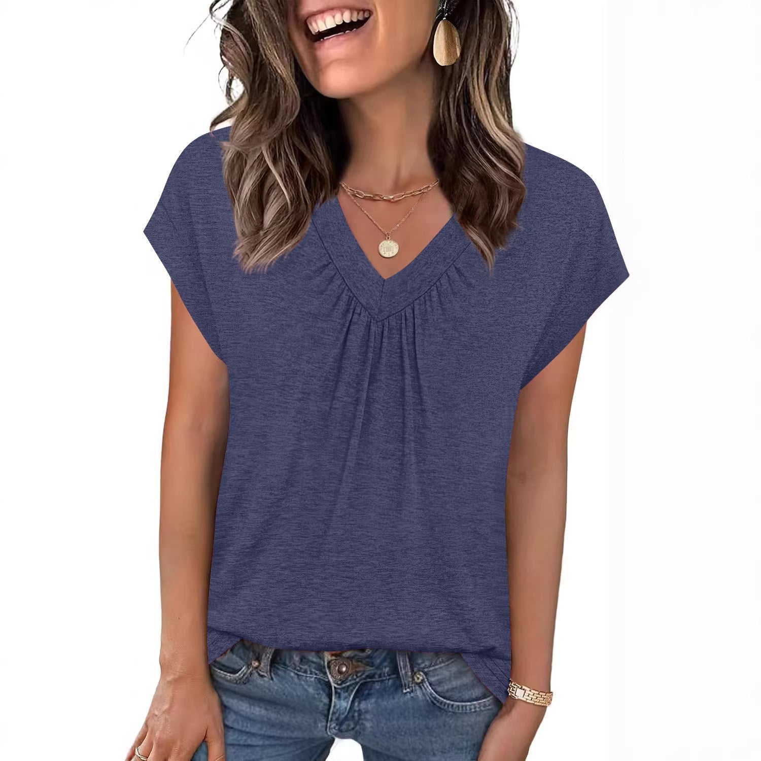 New Solid Color Loose Sleeve Ladies Women's T-shirt