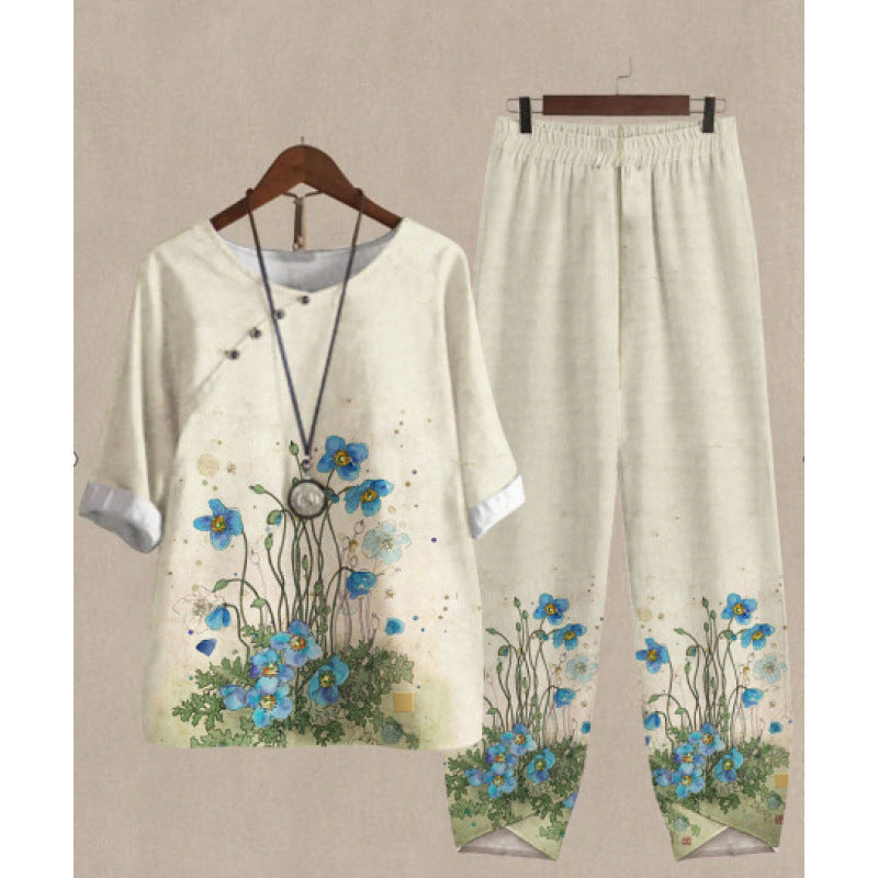 Women's Casual Round Neck Half Sleeve Shirt Suits