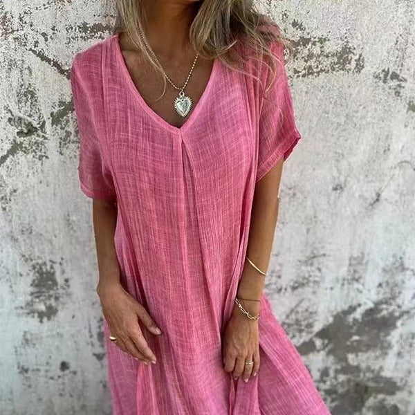 Women's Spring Fashion Cotton Linen Collar Dress