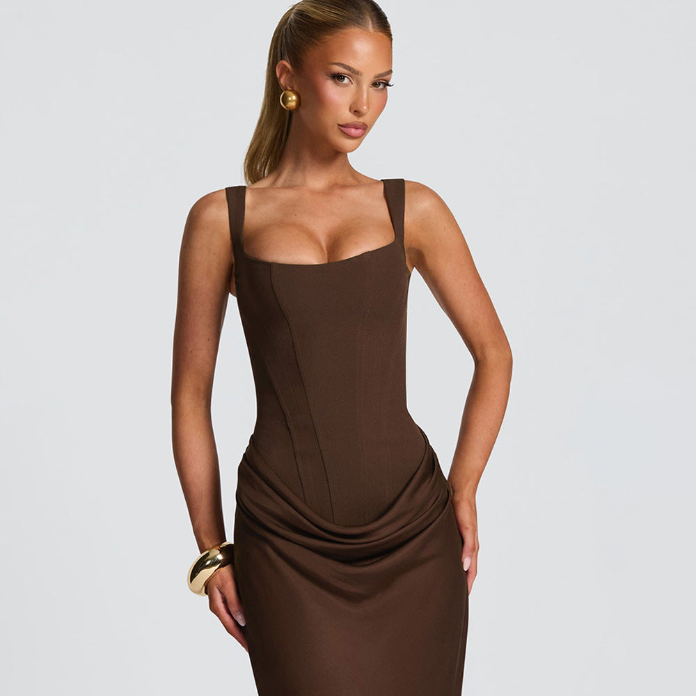 Hot Fashion Waist Pleated Suspender Sleeveless Dress