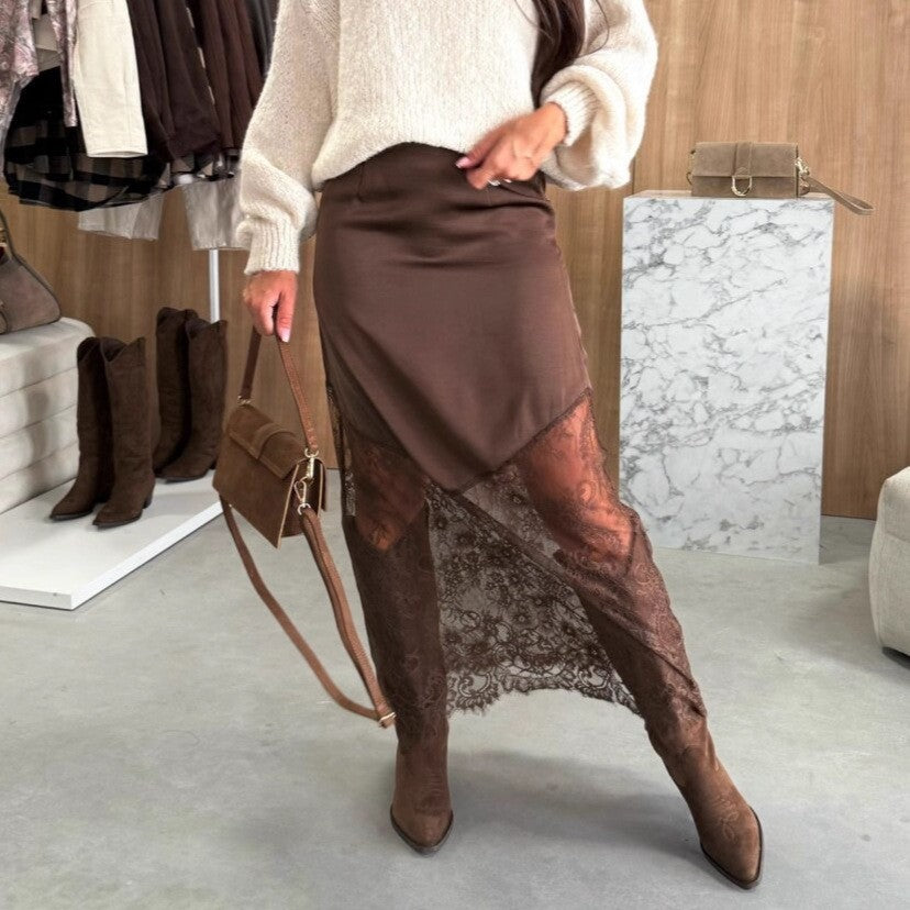 Women's Lace Stitching Sexy Hot Slimming Solid Skirt