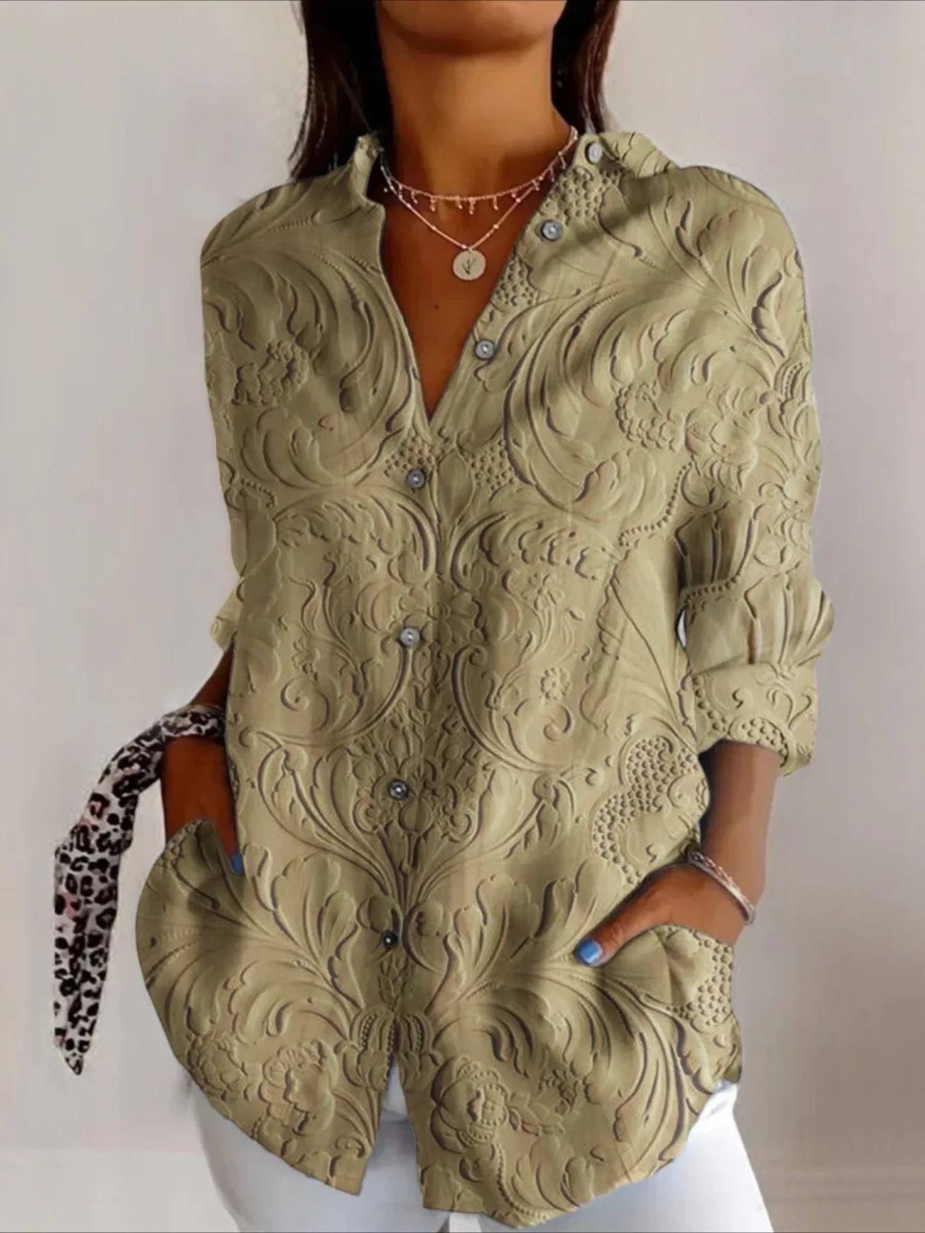 Women's Color Matching Printed Pattern Autumn Casual Loose Shirt Blouse