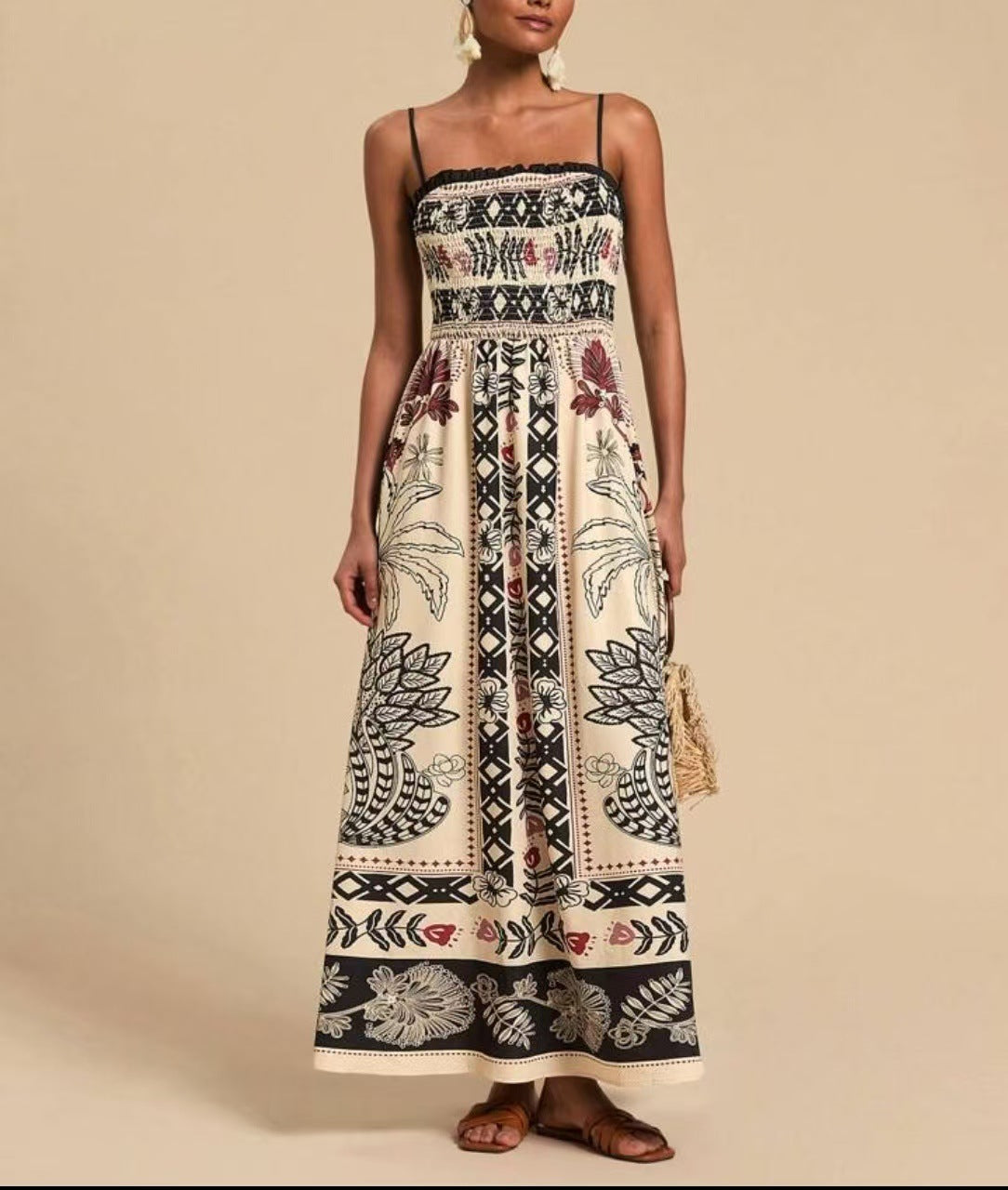 Women's Printed Elegant Graceful Smocking Waist Slimming Dress