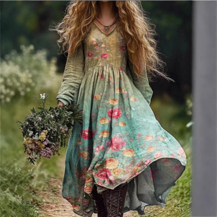 Women's Spring Printed Long-sleeved Other Elegant Dress