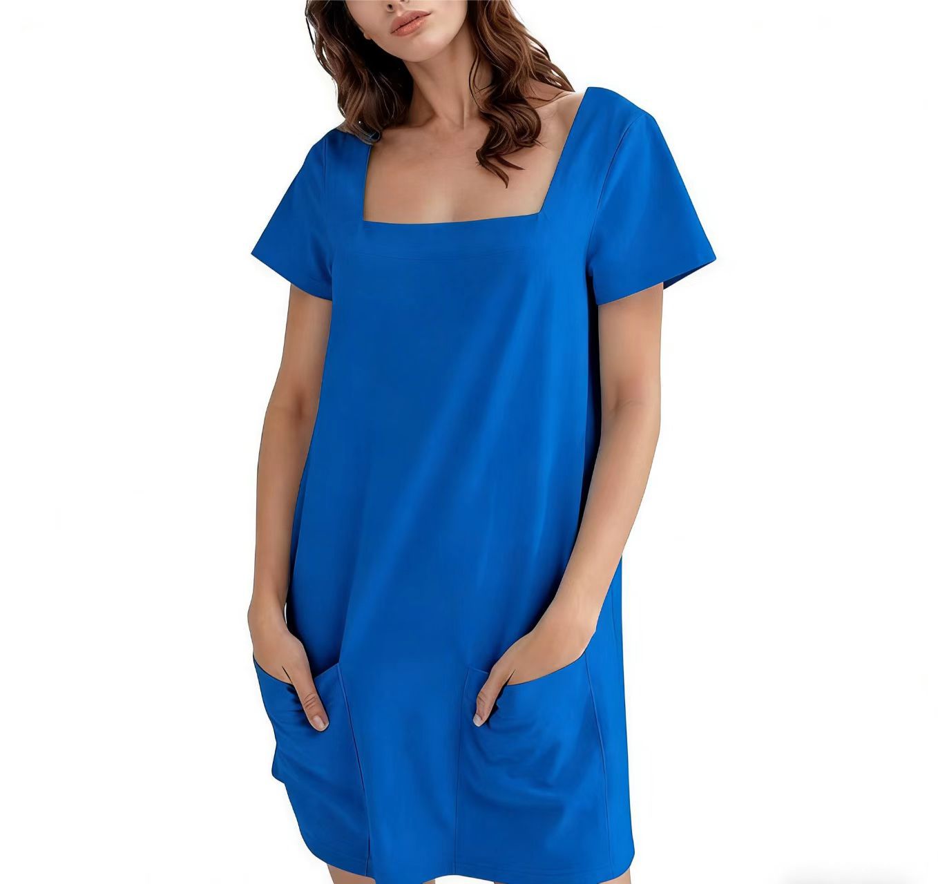 Women's Square Collar Sleeve Fashion Pocket Casual Shorts
