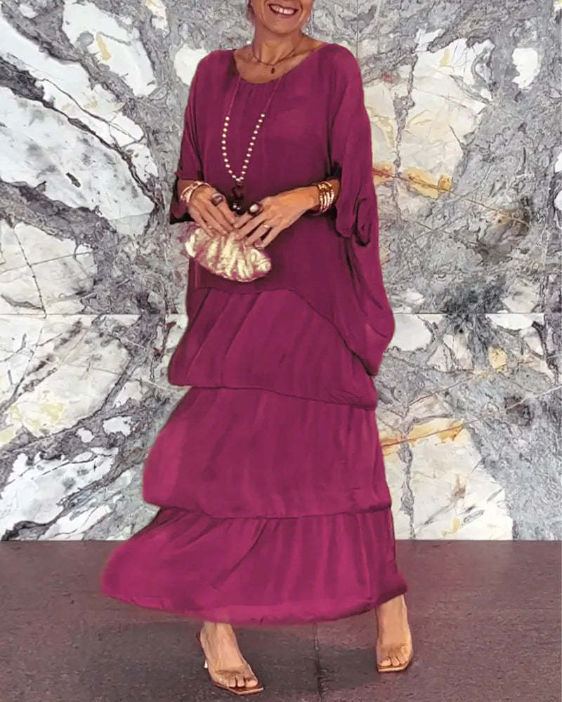 Fashion Chiffon Mesh Batwing Sleeve Long Dress