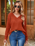 Women's Long-sleeved Sunken Stripe Brushed Knitted T-shirt Women's Sweater