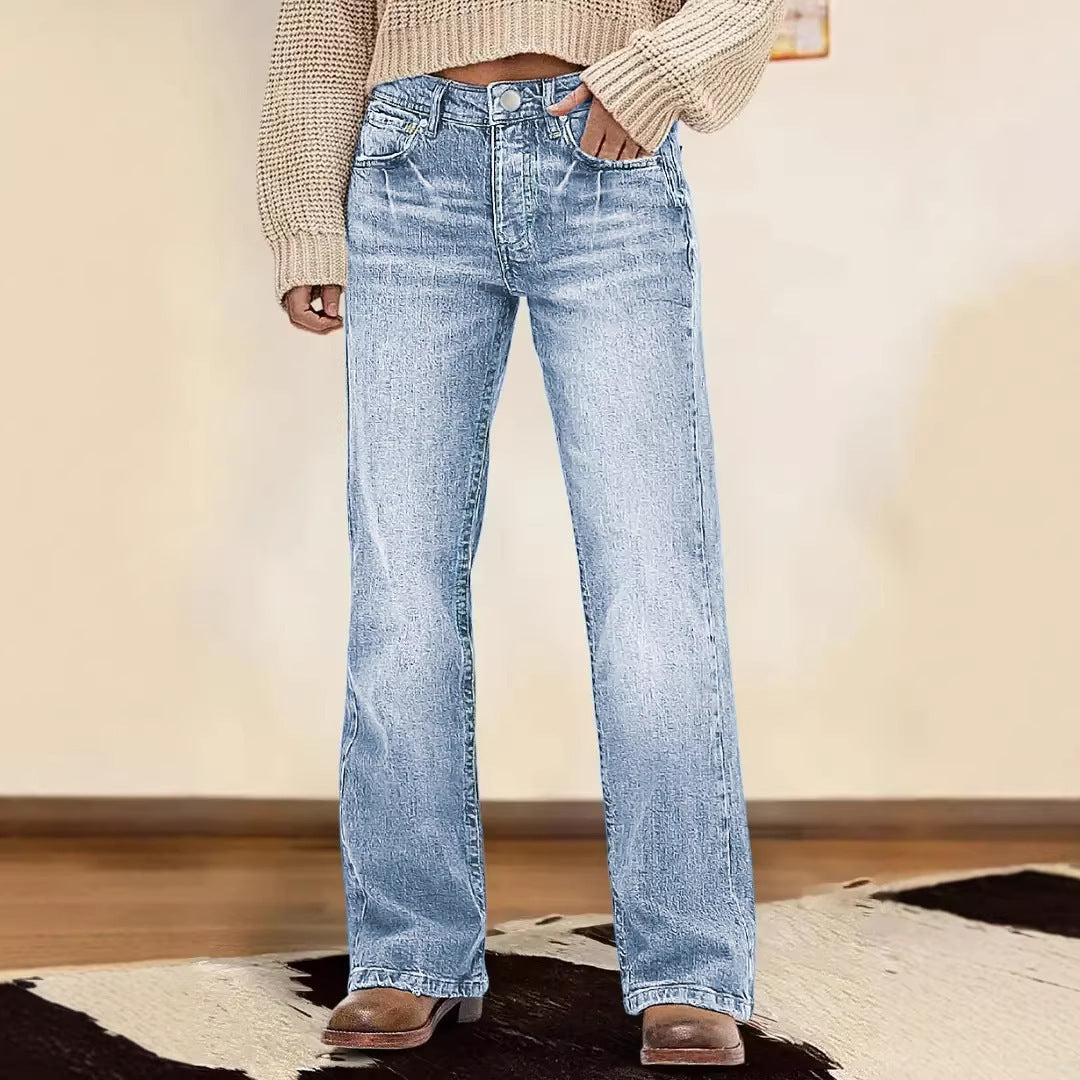 Women's Retro High Waist Narrow Wide Leg Loose Commuting Figure Jeans