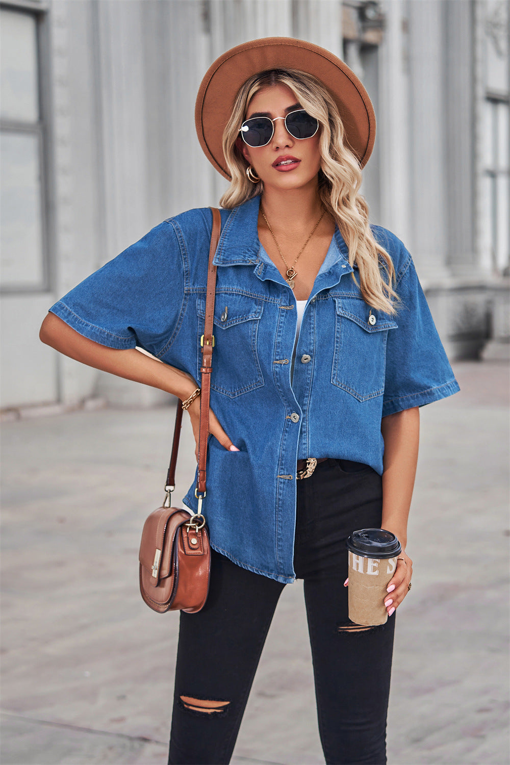 Women's Washed Thin Denim Shirt Sleeve For Blouse