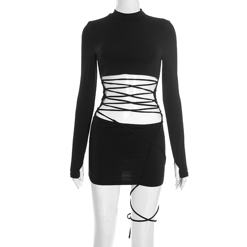 Women's Winter Sexy Pure Color Half Collar Finger Fit Design Long Dress