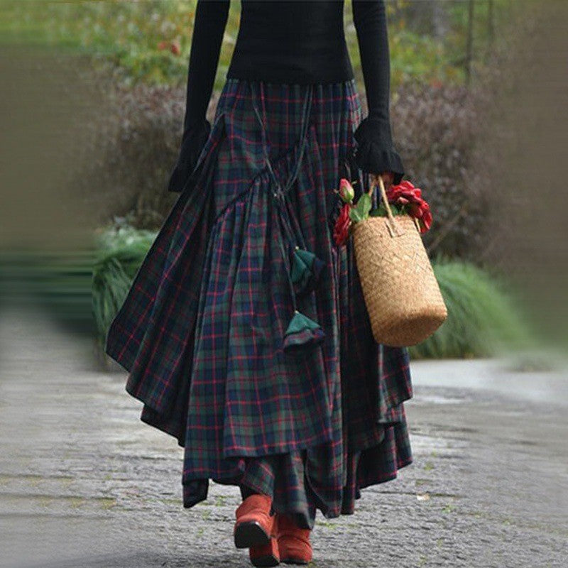 Women's Autumn Long Dress Stitching Irregular Swing Skirt
