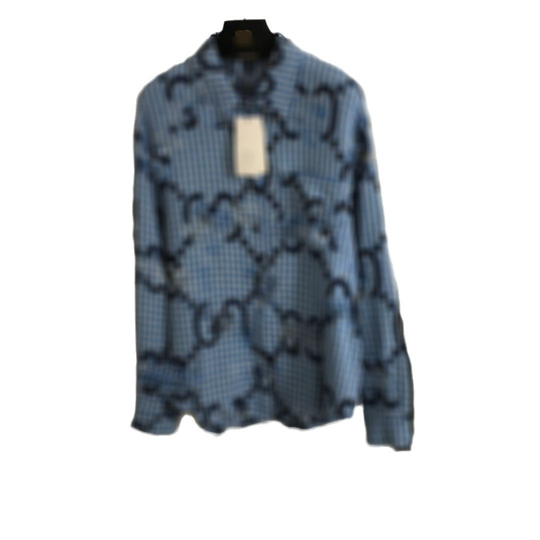 Women's Presbyopic Double Letter Printed Plaid Long Blouse