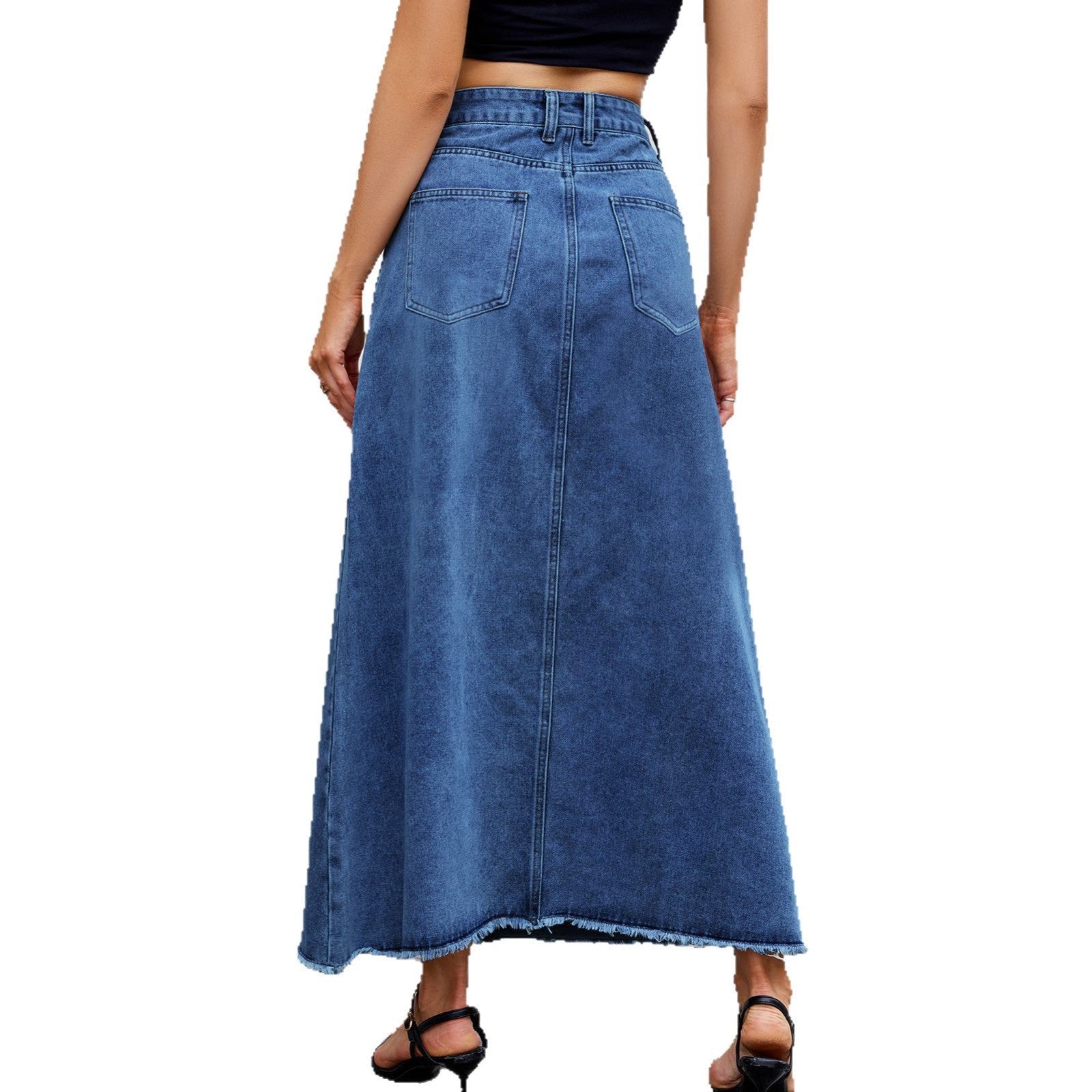 Women's High Waist Denim Fashion Loose Pockets Skirt