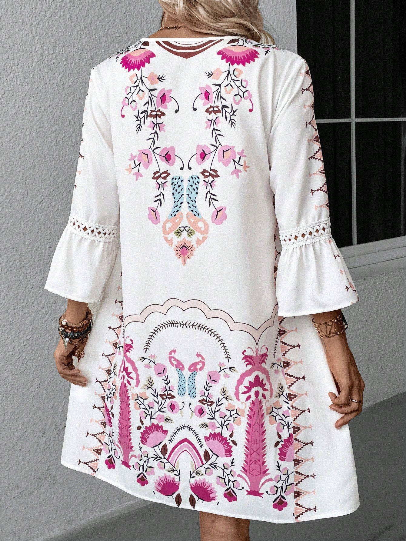 Women's Summer Lace Stitching Casual Printed Dress