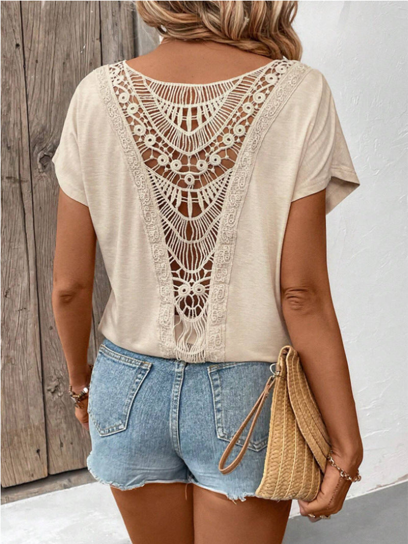 Fashion Trendy Women's Lace Patchwork Short-sleeved Clothing