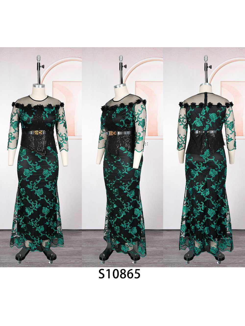 Women's African Lace Slim Fit Patchwork Hip Plus Size