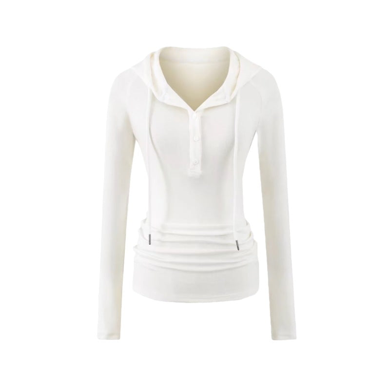 Women's Hoodie With Drawstrings Bottoming Long Waist Pleated High Women's T-shirt