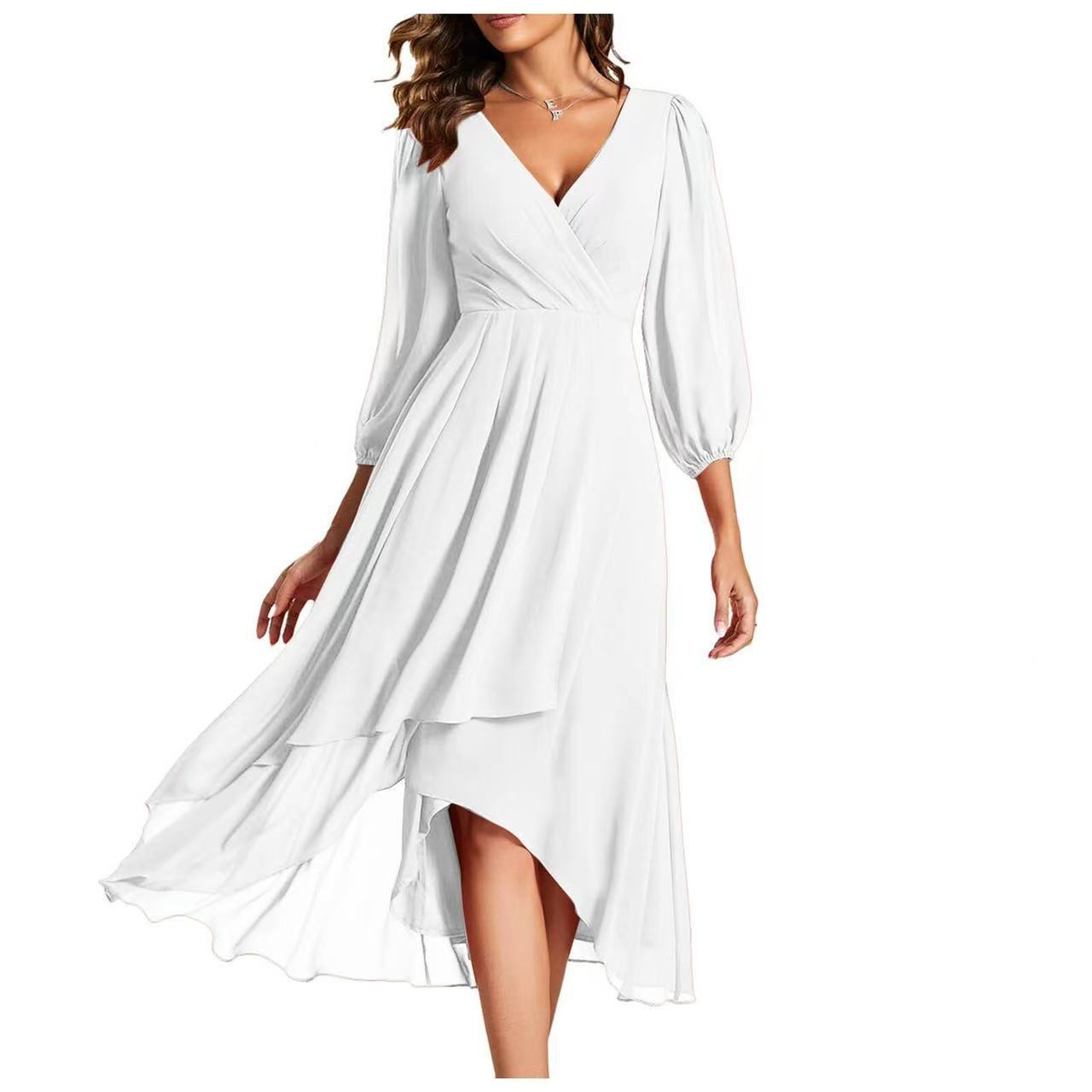 Women's Solid Color Sleeve Tight Waist Slim Bridesmaid Dress