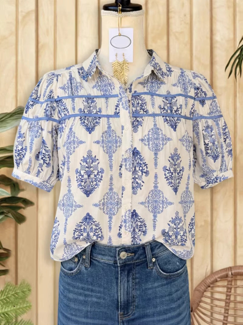 Graceful Women's Shirt Printed Floral Loose Blouse