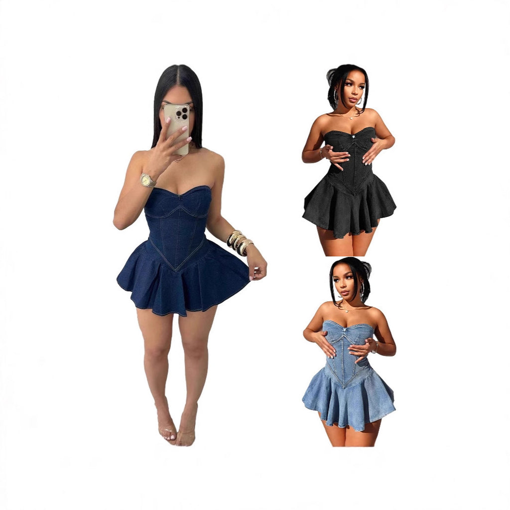 Women's Sleeveless Fashion Temperament Denim Sexy Hot A- Dress