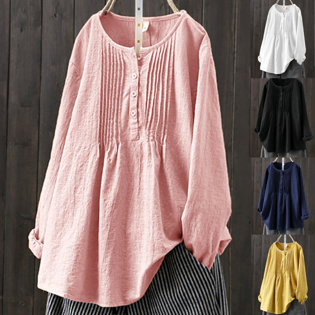 Art Solid Color Bamboo Cotton Linen Pullover Tops