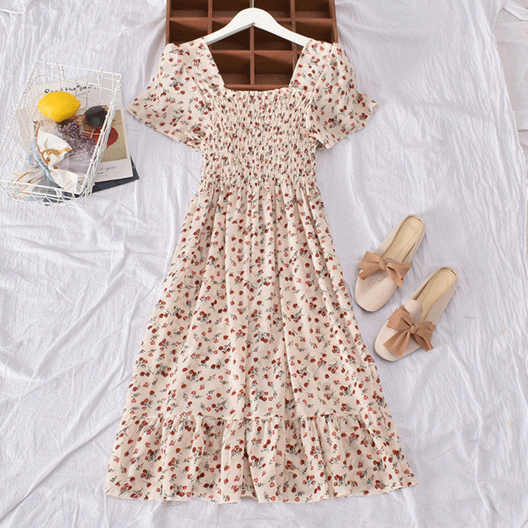 Women's French Style Retro Square Collar Floral Small Dress