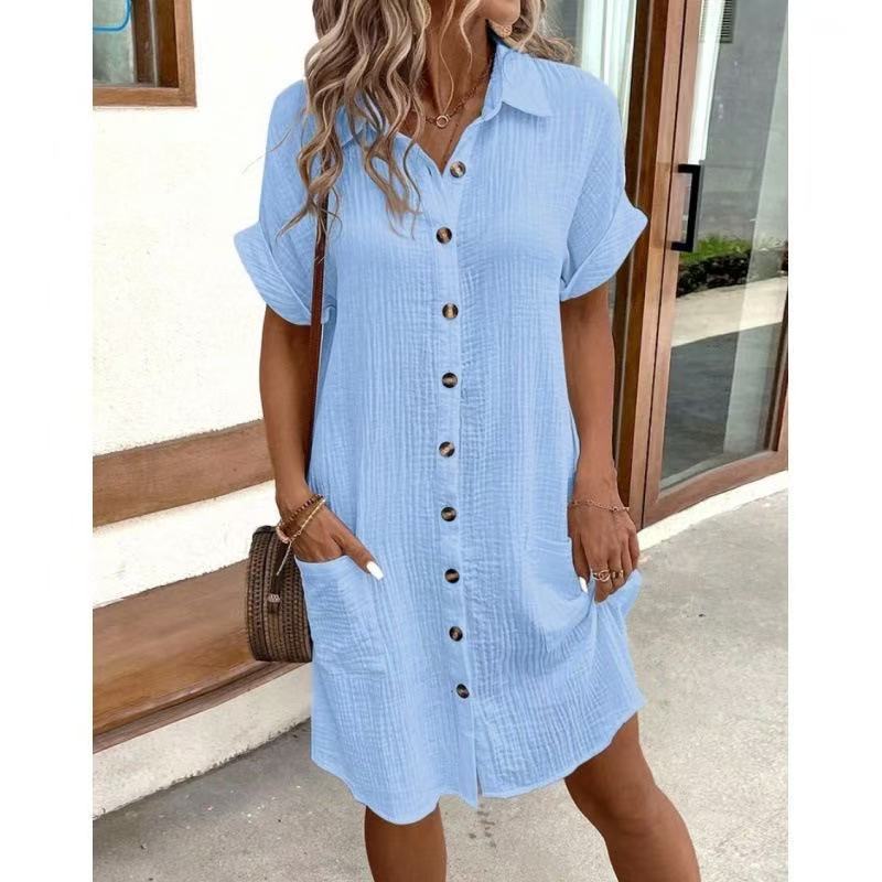 Women's Casual Solid Color Cotton Linen Breasted Long Sleeve Blouse