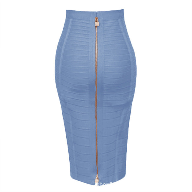 Color Bandage Striped Zipper Double Open Sexy High Waist Skirts