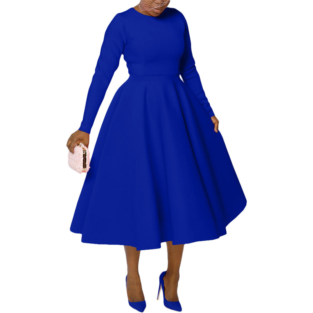Women's Solid Color Round Neck Long Sleeve Flat Part Of Knife Dress