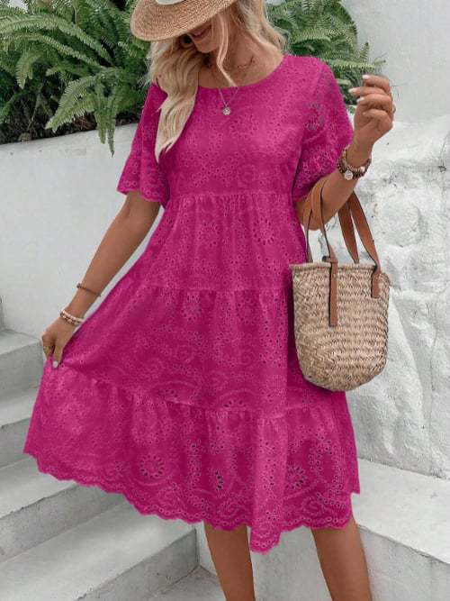 Fashion Solid Color Cotton Cloth Embroidery Dress