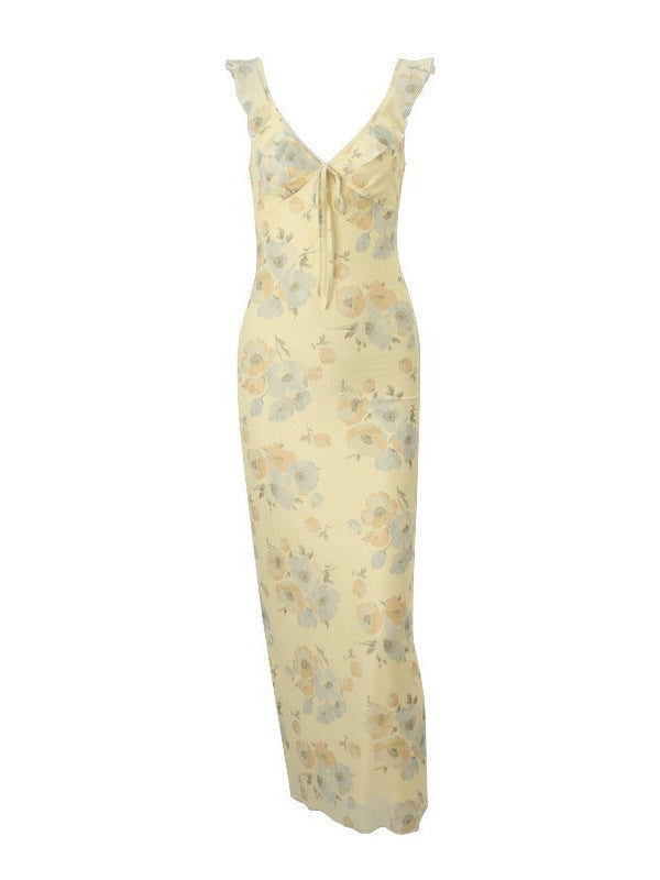 Women's Low-cut Hot Vacation Style Vintage Printed Dress