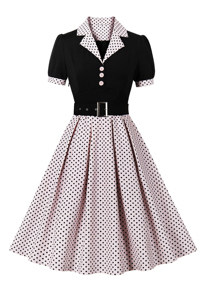 Women's Commuter Artistic Retro Dots Sleeve Lapel With Shorts