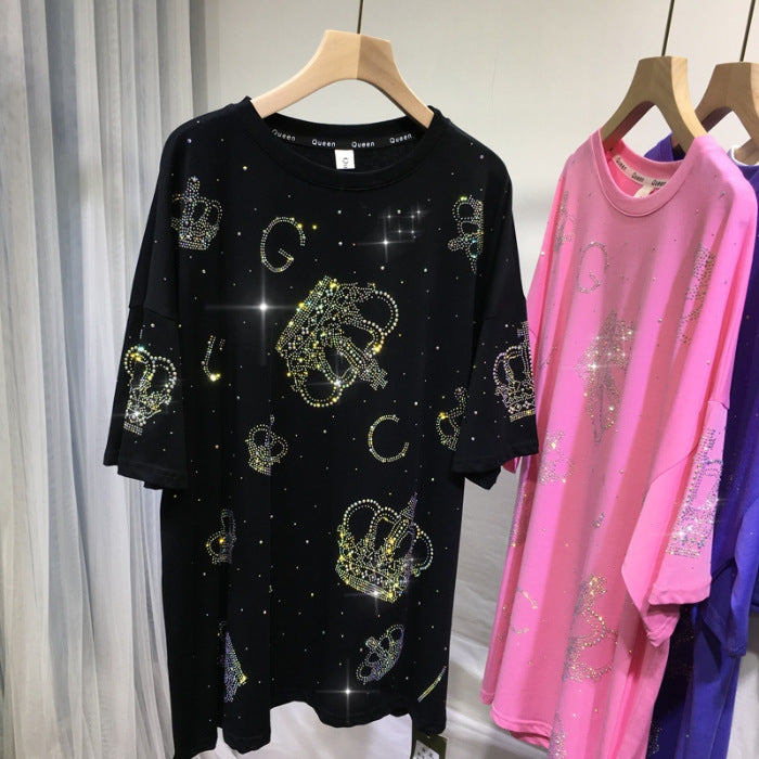 Rhinestone Crown Shiny Fashionable Stylish With Sleeves Female Shorts