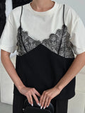 Women's Lace Stitching Loose Basic Style Round Neck Women's T-shirt