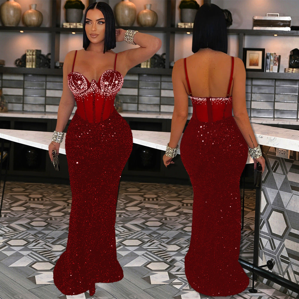Women's Veet Sequined Party Rhinestone Strap Sheath Dress