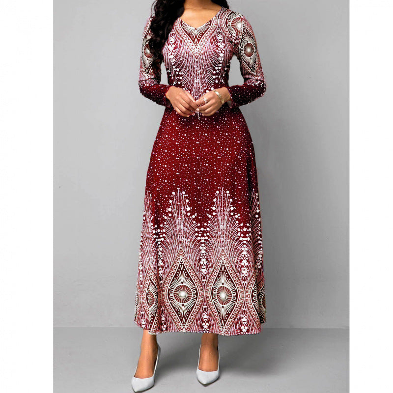 Women's Vintage Floral Print Long Sleeves Maxi Dress