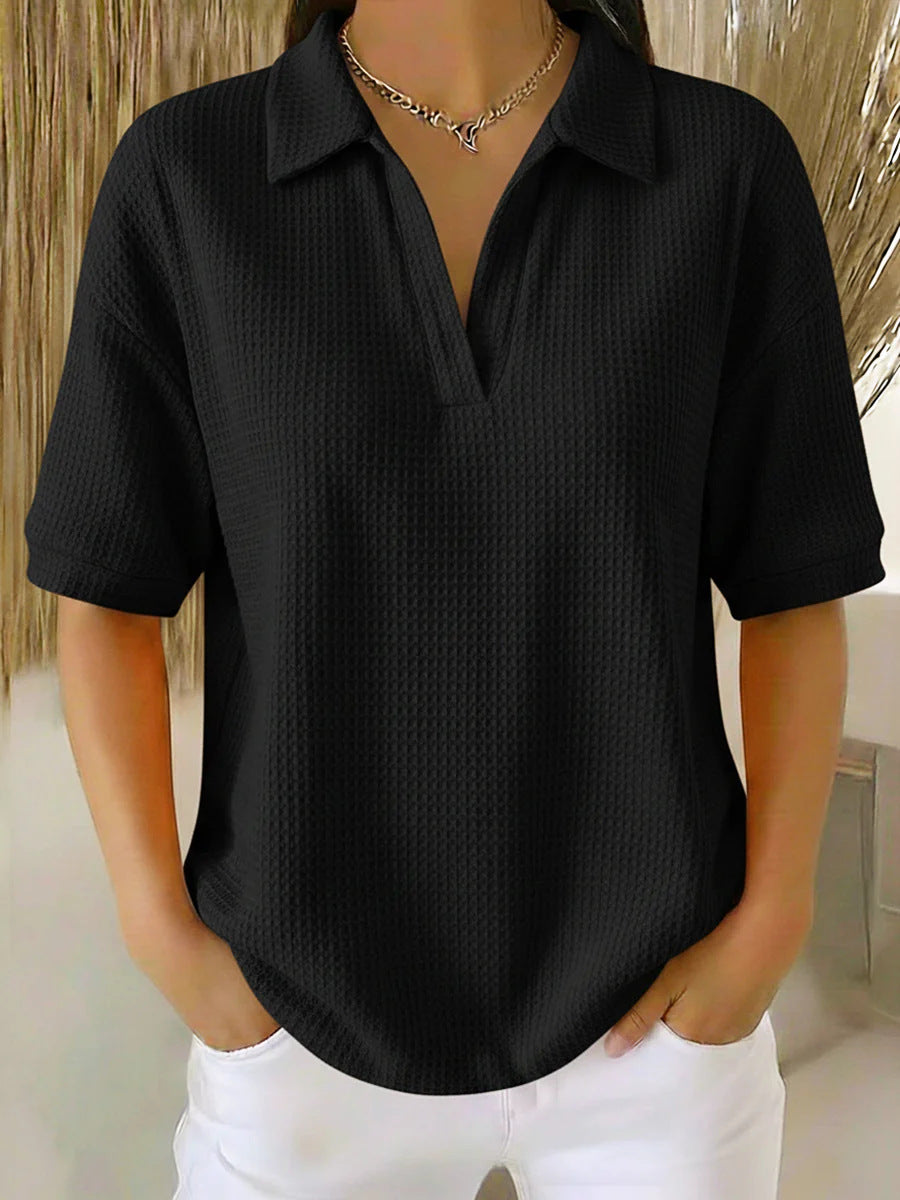 Fashion Waffle Solid Color Pullover Loose Tops